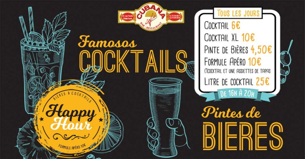 Affiche Happy Hour Cubana Café bar restaurant Montparnasse Paris